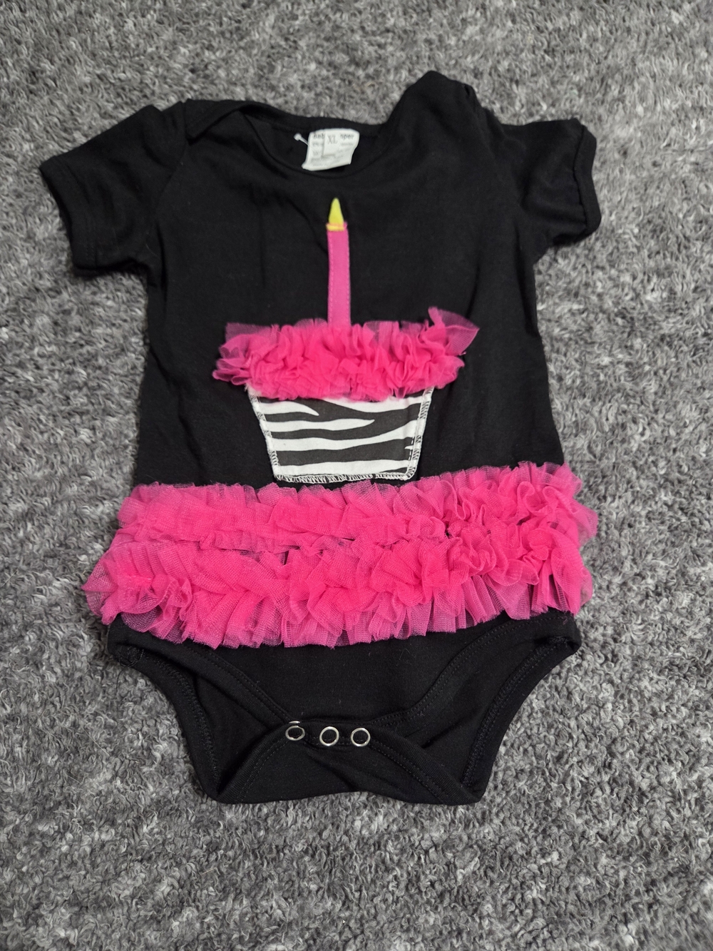 Black & Hot Pink Tulle Cupcake One-Piece Bodysuit - Kids
